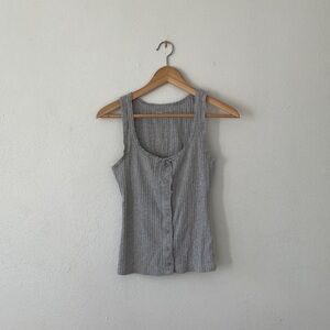 aerie Scoop Top Ribbed Button Up Tank